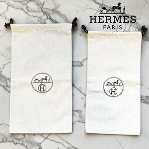 Authentic Hermes Paris Herringbone Dust Bags Set of 2 Drawstring Storage Pouches